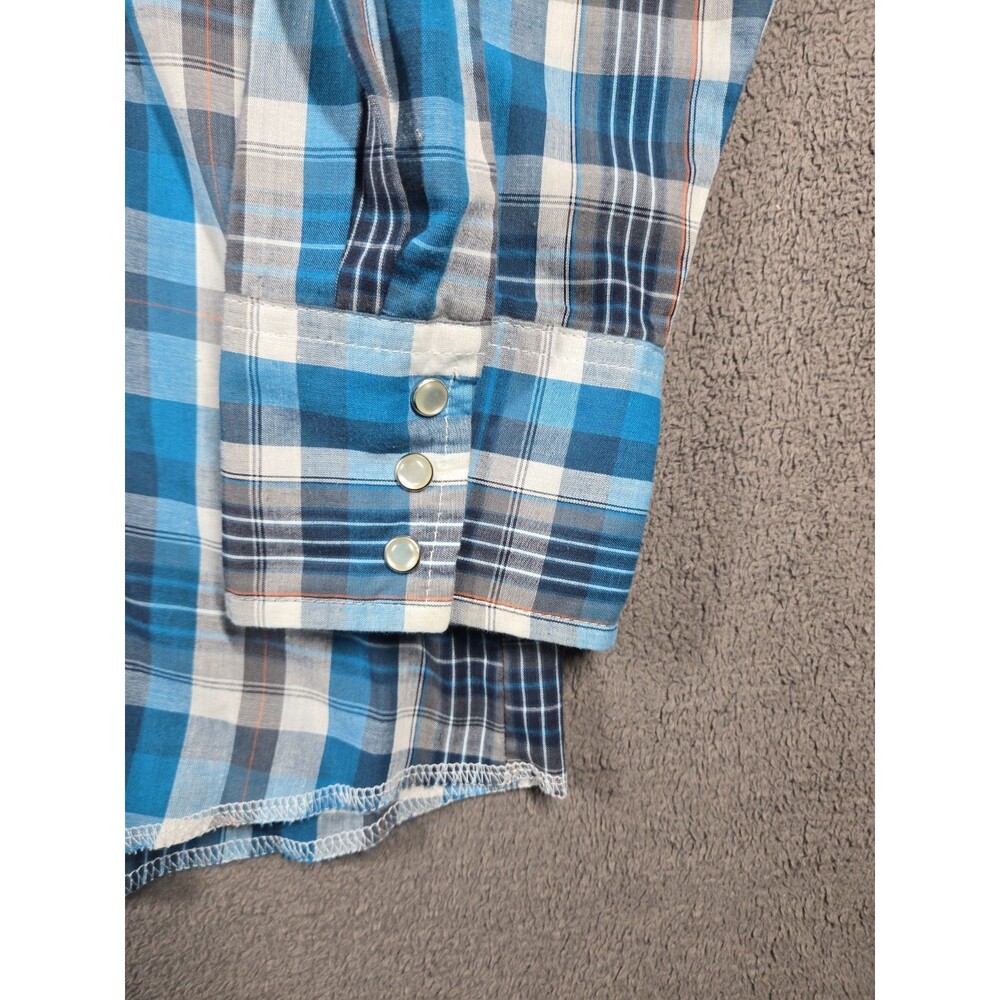 Wrangler Mens Short Sleeve Western Pearl Snap Shirt 2XL XXL Blue Rodeo Plaid - Picture 7 of 16